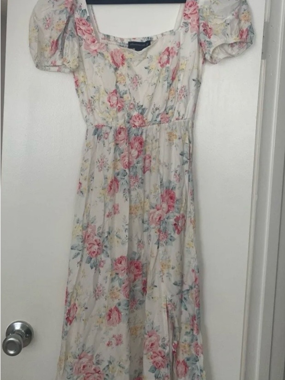 Streetwear Society Cream Midi Dress with Pink Rose Floral Print